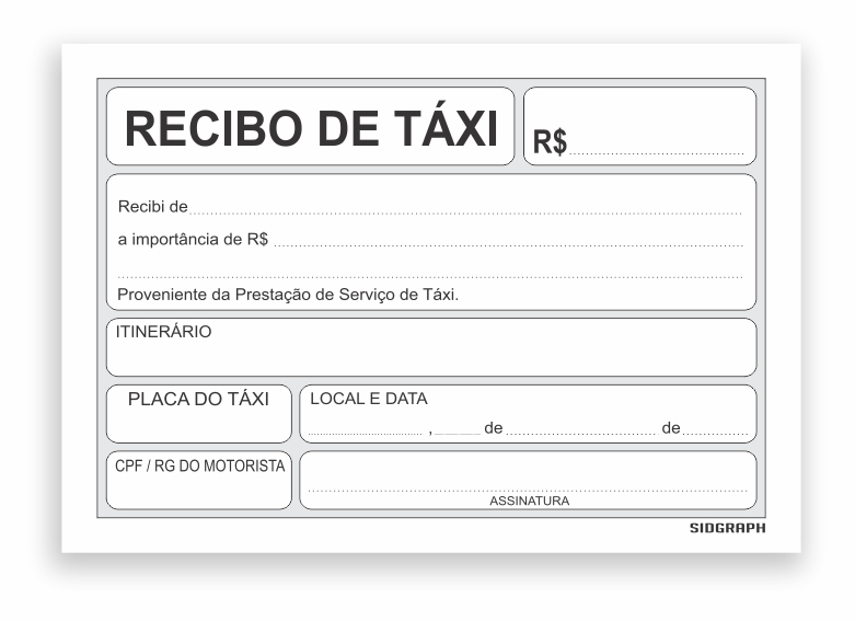 RECIBO DE TAXI 50 FLS – FTO 125X86 FSC