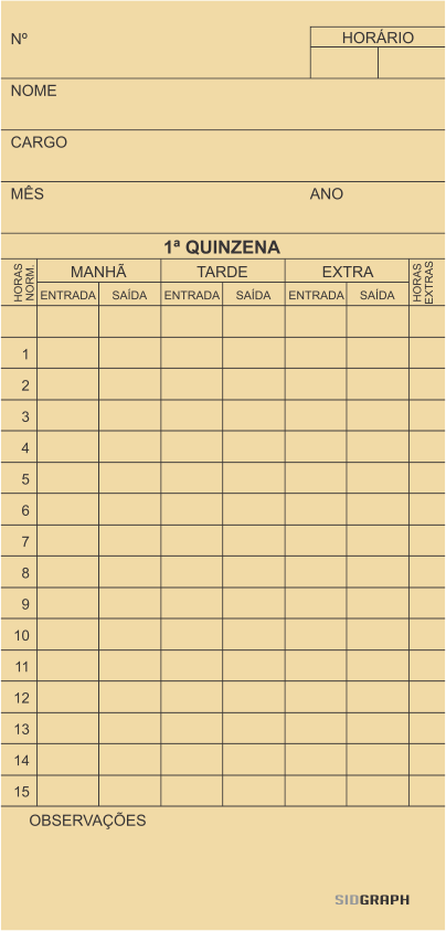 CARTÃO DE PONTO MENSAL - PALHA