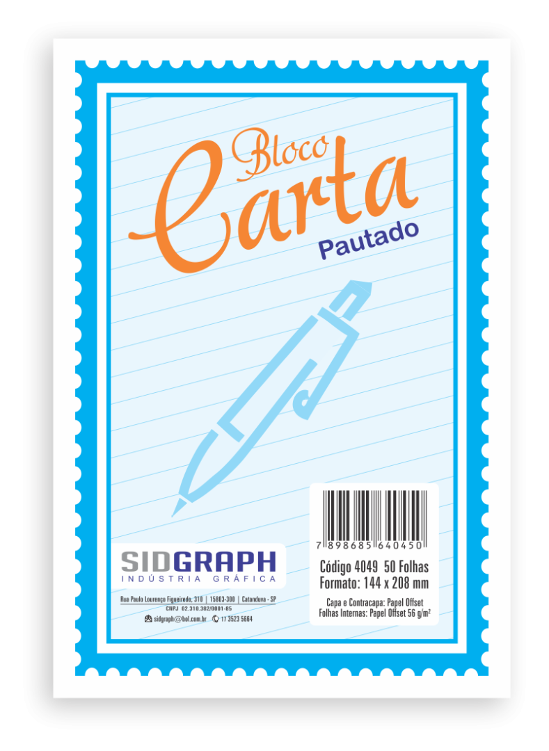 BLOCO DE CARTA PAUTADO 144x208